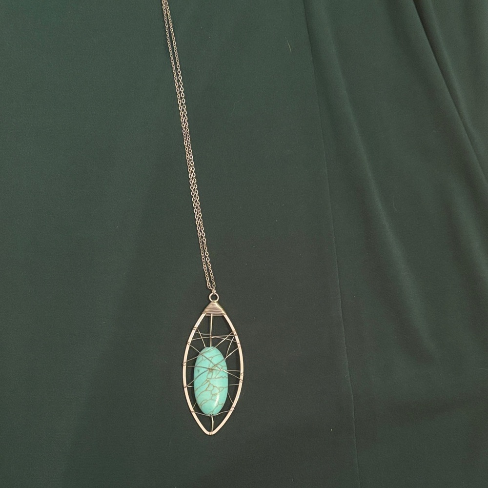 Turquoise Stone Pendant Necklace - Silver Frame